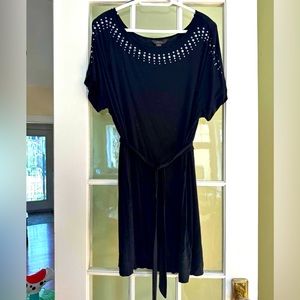 Black Studded Tunic Top, Sz L, EUC